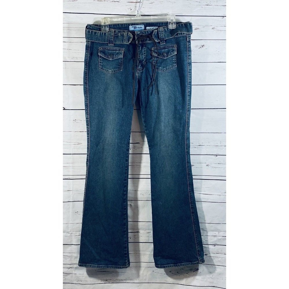 Old Navy Jeans Womens Sz 10 Leather Ties Stretch Denim Belt Mid Rise Straight